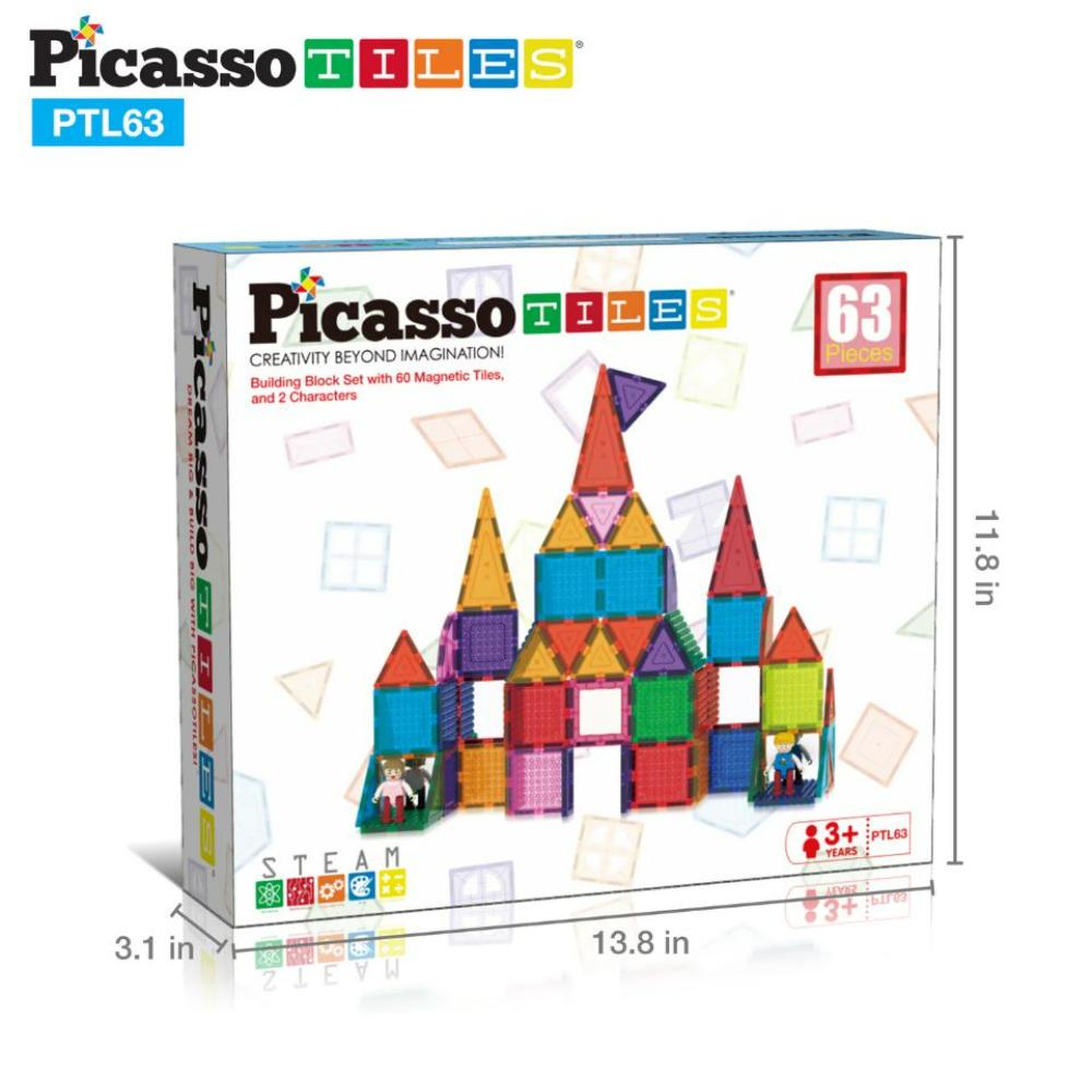 Picasso Tiles 63-Piece Magnetic Building Tiles & Bricks Set