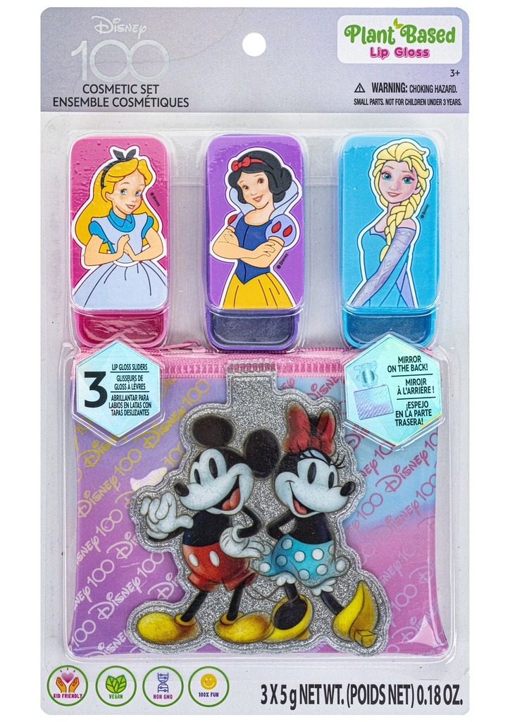 Disney 100th Townley Girl 3-Pack Lip Gloss Slider Set with Mirror Bag