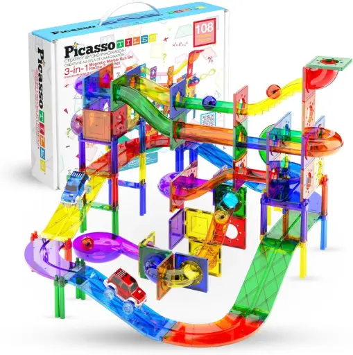 108 Piece 3-in-1 Magnetic Marble Run & Racing Track Set – PicassoTiles